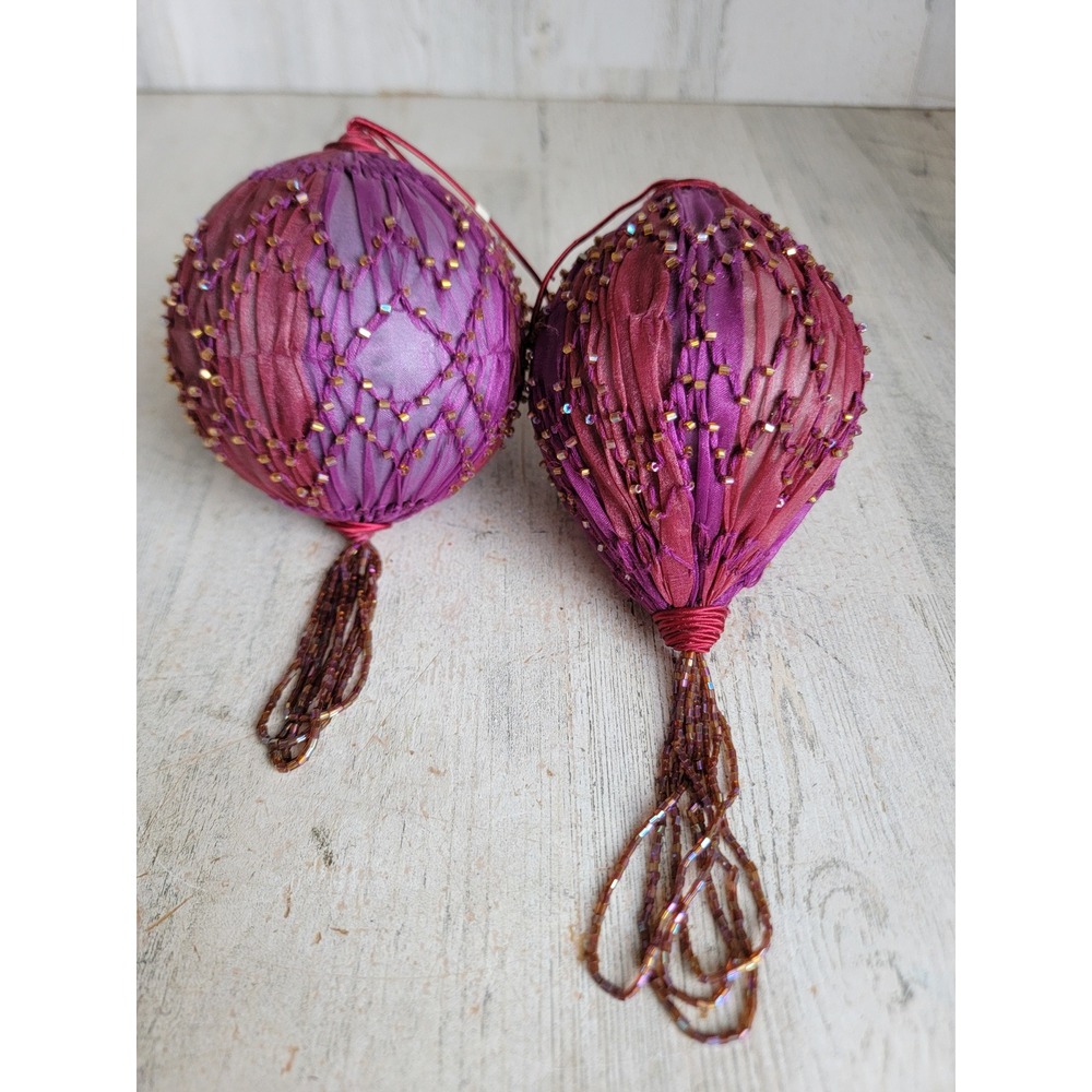 Vintage abstract red tassle fabric ornament Xmas set unique home